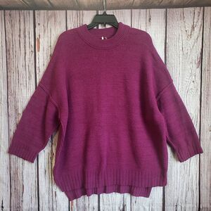 Free People Peaches Tunic Oversized XS Sweater Crew Plum Purple Nylon Viscose